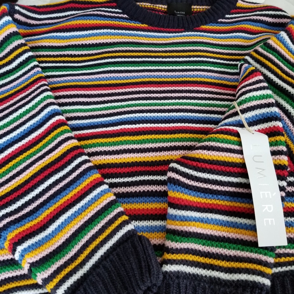 Boutique striped sweater with cuffed sleeve